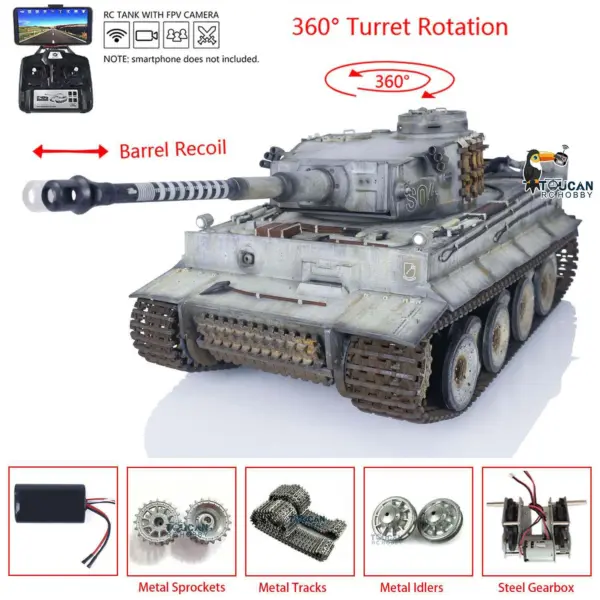 1/16 Heng Long 1/16 RC Tank Upgraded German Tiger I 7.0 Radio Controlled Military Carual Spray Vehicle 3818 360