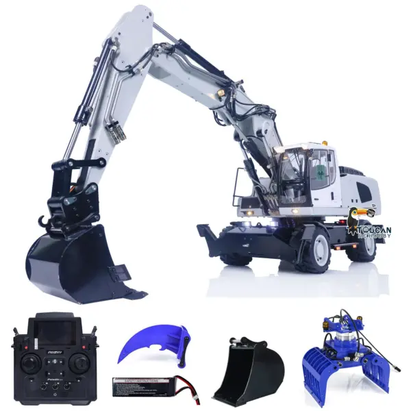 1/14 3-arms RC Hydraulic Excavator R946 Wheeled Metal Remote Control Digger Hobby Model Grab Ripper Tiltable Clamshell Bucket