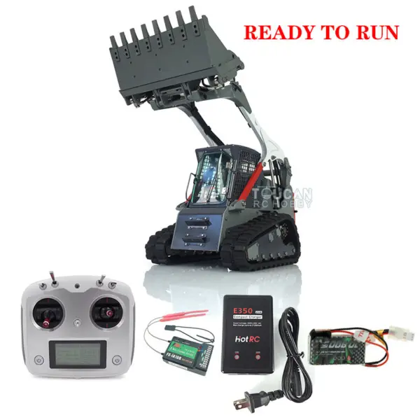 LESU 1/14 RC Metal Hydraulic Aoue-LT5 Tracked Skid-Steer Loader DIY Model Trailer Plate Rear Light Tracks Brush Cleaner Shovel