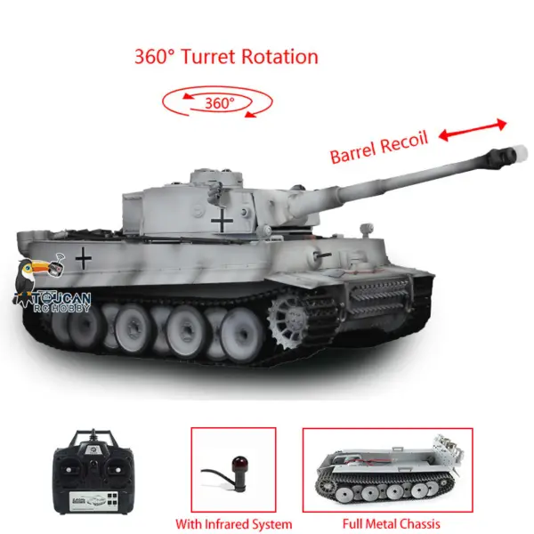 HengLong Factory 1/16 3818 German Tiger 1 Full Metal Chassis Plastic Upper Hull RTR RC Tank Speaker 360Degrees Turret Smoke Gearbox