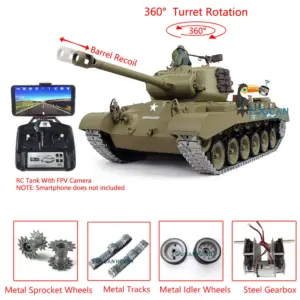 Henglong 1/16 Upgraded Radio Control Tank 3838 M26 Pershing w/ FPV Barrel Recoil 360Degrees Rotating Turret Metal Tracks Sound Effect