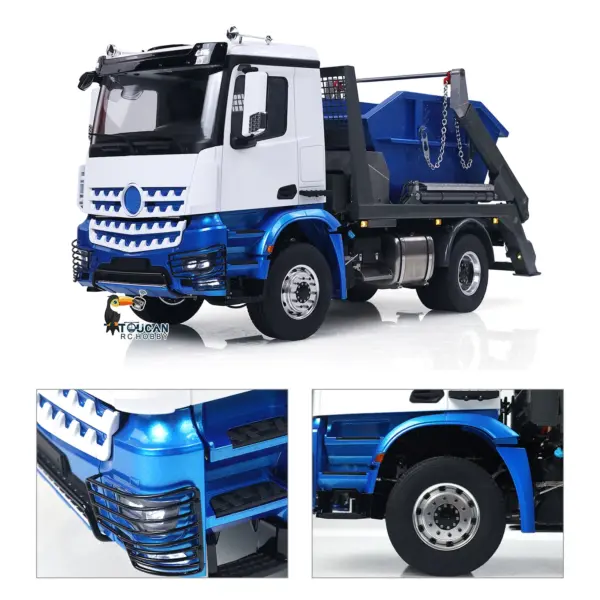 3Speed LESU Skip Loader 3363 Metal 4X4 Chassis 1/14 RC Hydraulic Swing Arm Garbage Dump Truck Light Sound Hub Reduction Axle
