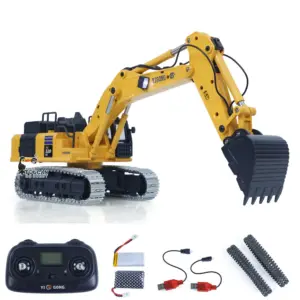 1/50 Mini Plastic RC Excavator Toy PC520 RTR Electric Lifting Wheel Digger N20S Motor Metal Track Bucket Lights Sound Radio Control Battery