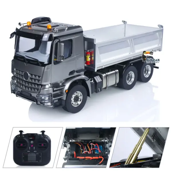 MD 1/14 6*6 Metal RC Hydraulic Dumper Truck 3348 2025Type 6WD Radio Controlled Tipper Lorry Car Model Metal Chassis 2Speed Gearbox Light Sound ESC Motor