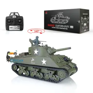 2.4Ghz Henglong 1/16 Scale 7.0 Plastic Version M4A3 Sherman RTR RC Tank Model 3898 340 Degree Rotating Turret