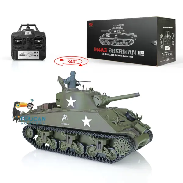 2.4Ghz Henglong 1/16 Scale 7.0 Plastic Version M4A3 Sherman RTR RC Tank Model 3898 340 Degree Rotating Turret