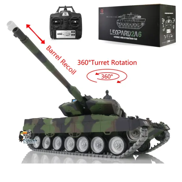 Henglong 1/16 7.0 Customized Leopard2A6 RC Tank 3889 w/ Metal Tracks Road Wheels Barrel Recoil 360Degrees Rotating Turret Engine Sound
