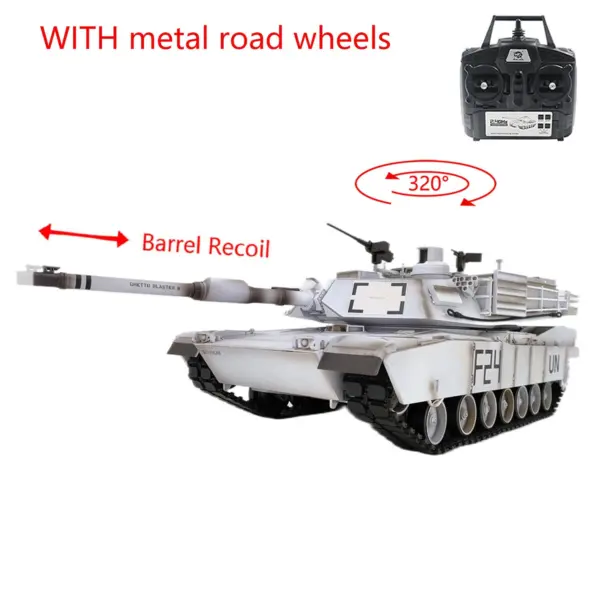 Henglong 1/16 7.0 RC Tank M1A2 Abrams 3918 Barrel Recoil BB IR 320 Degrees Turret Steel Gearbox Metal Wheels Battery Smoke Radio