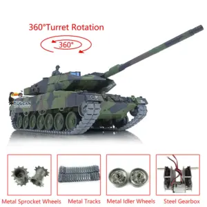 2.4Ghz Remote Controller Henglong 1/16 TK7.0 Edition Metal Leopard2A6 RC Tank 3889 W/ 360Degrees Rotating Turret Battery Charger
