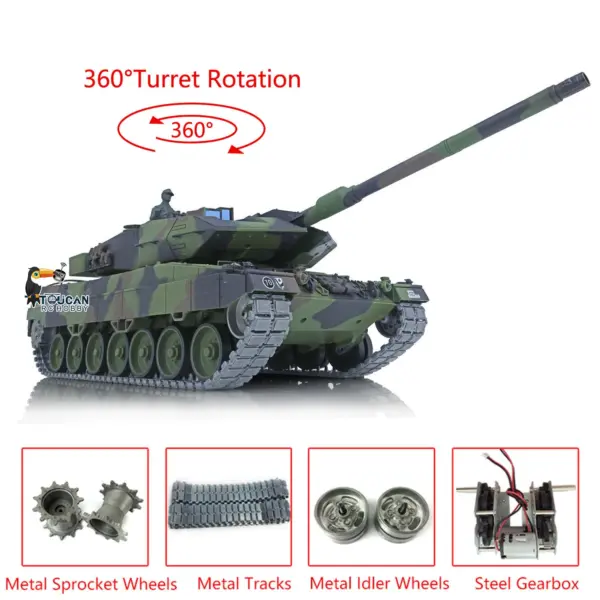 2.4Ghz Remote Controller Henglong 1/16 TK7.0 Edition Metal Leopard2A6 RC Tank 3889 W/ 360Degrees Rotating Turret Battery Charger