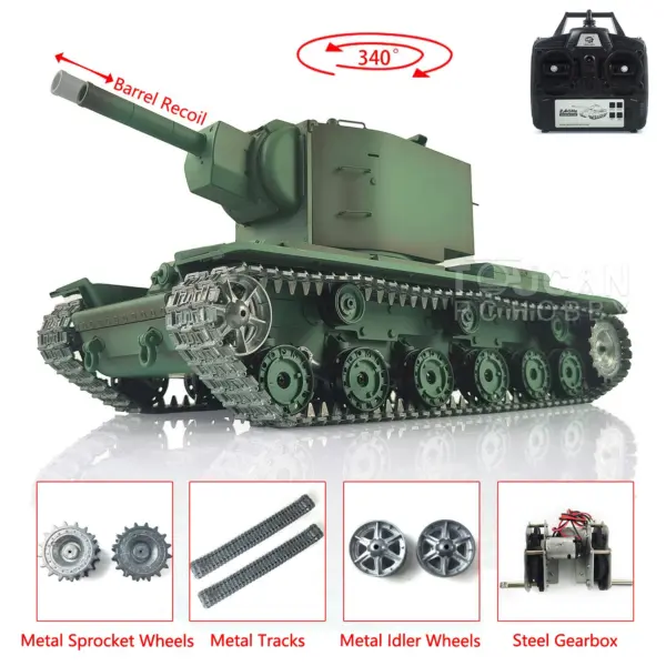 Henglong 1/16 7.0 Upgraded RC Tank Gigant Painted Heavy Remote Controlled Giant Military Trucks Soviet KV-2 RTR 3949 360 Turret