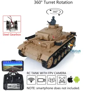 Henglong 1/16 7.0 Plastic Panzer III H FPV RC Tank 3849 Gearbox 360 Degrees Turret