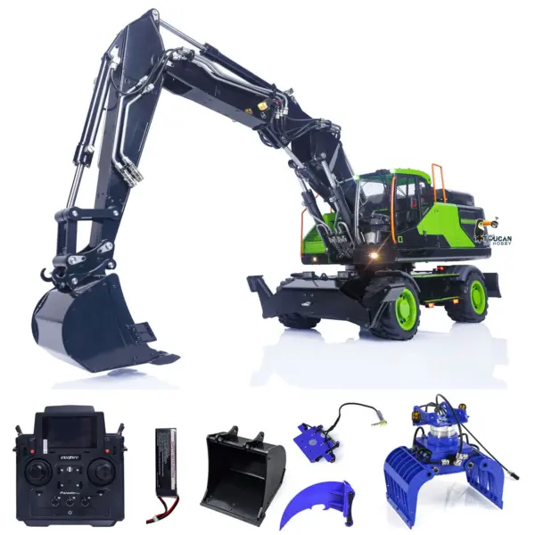 1/14 Metal EC380 MTModel RC Excavator Hydraulic Wheeled Radio Control Engineering Vehicle Grab Tiltable Clamshell Bucket