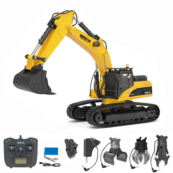 HUINA New Upgrade 580 1/14 Metal Excavator Model Engineering Vehicle Electric Ball Grabber 360 Rotating Shear Claw Sound Lights