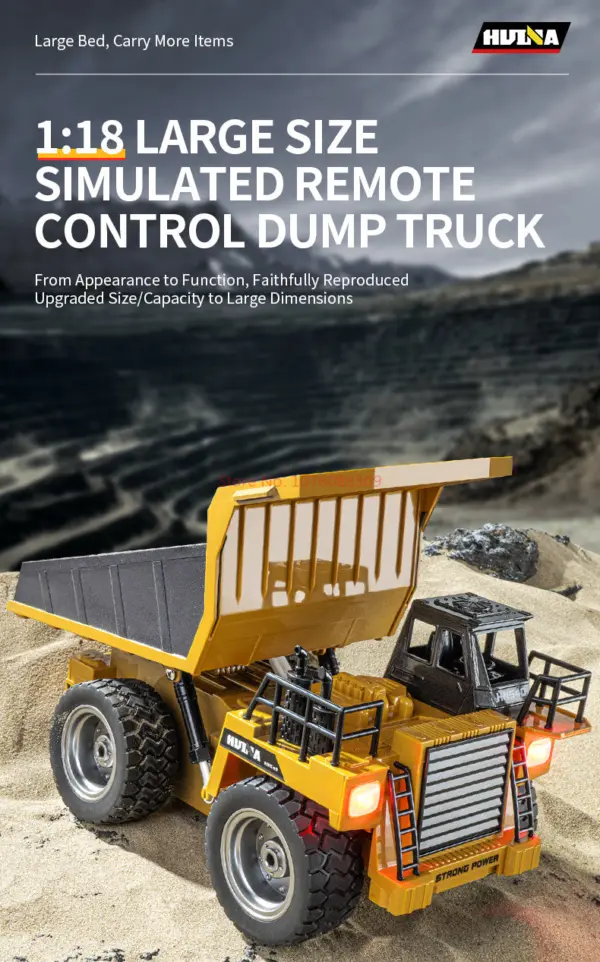 HUINA 1/18 1533 1:18 RC Dump Truck Remote Control Tipper Car 2.4G Vehicles Toys Assembled and Painted 28.5*15.5*16cm