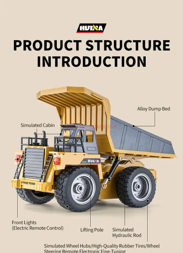 HUINA 1/18 1533 1:18 RC Dump Truck Remote Control Tipper Car 2.4G Vehicles Toys Assembled and Painted 28.5*15.5*16cm