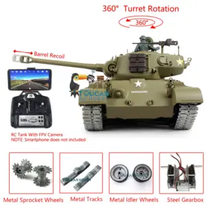 Henglong 1/16 Scale Radio Control Tank 3838 M26 Pershing w/ FPV Barrel Recoil 360Degrees Rotating Turret Barrel Recoil Metal Road Wheels