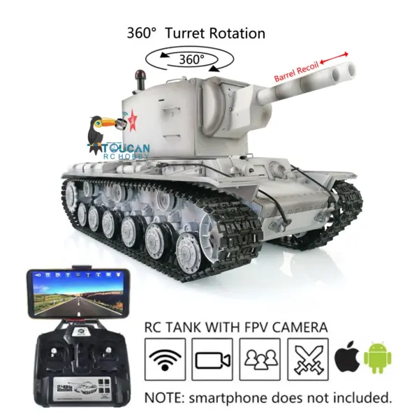 Henglong 1/16 7.0 RC Tank Remote Controlled Military Truck 3949 Upgraded Painted FPV Soviet KV-2 Gigant RTR 360 Turret