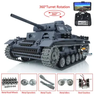 Henglong 1/16 RTR RC Tank 3848 7.0 Customized Panzer III L w/ 360Degrees Rotating Turret FPV Metal Tracks Road Wheels Smoking Gearbox