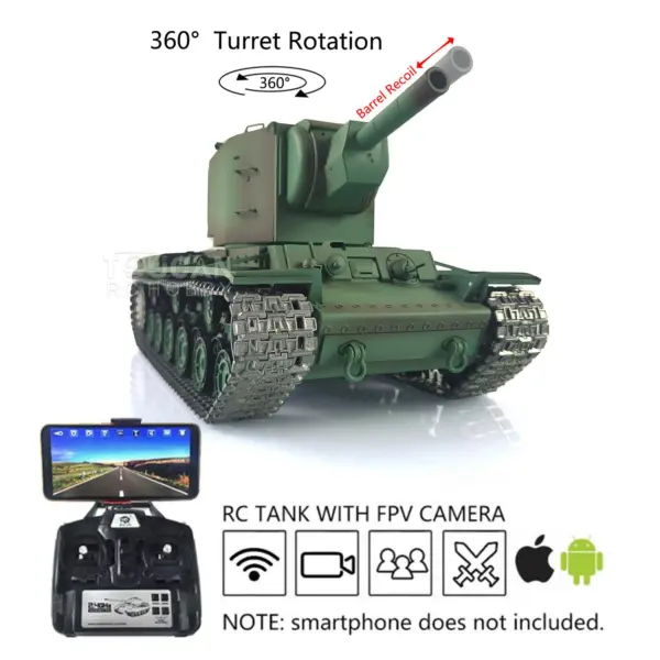 Henglong 1/16 7.0 RC Tank Remote Controlled Military Truck 3949 Upgraded Painted FPV Soviet KV-2 Gigant RTR 360 Turret