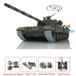 Henglong Radio Controlled Tank T72 1/16 Scale 7.0 Mainboard Metal Battle Electric Tank Tracked Vehicle W/ Battery Charger