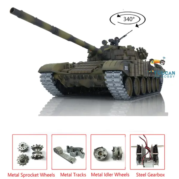 Henglong Radio Controlled Tank T72 1/16 Scale 7.0 Mainboard Metal Battle Electric Tank Tracked Vehicle W/ Battery Charger