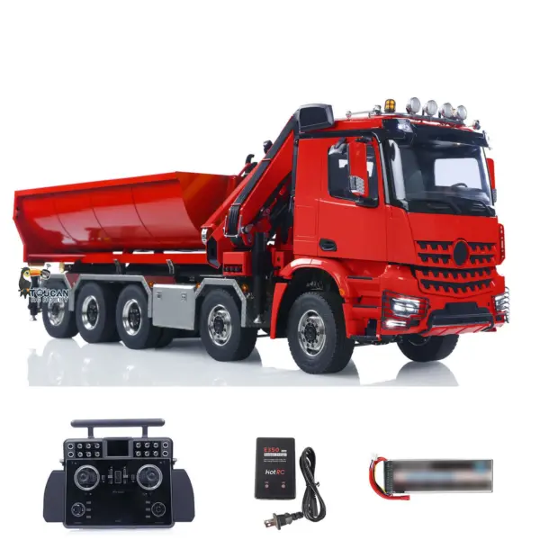 1/14 10x10 Radio Controlled Hydraulic Crane Dump Metal Lorry Car Rear Axle Steering 2mm Piping System Replaceable Bucket