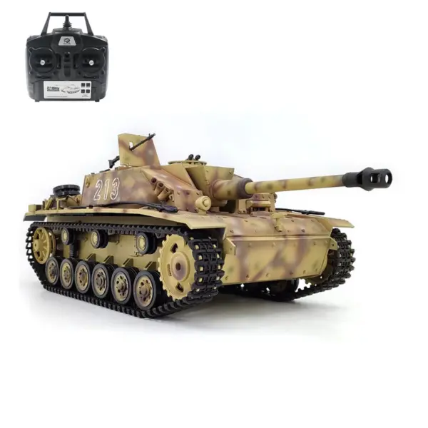 2.4G Henglong 1/16 7.0 Plastic German Stug III RTR RC Tank Model 3868 BB IR Steel Gearbox 1800MAH Battery Radio Sound Lights