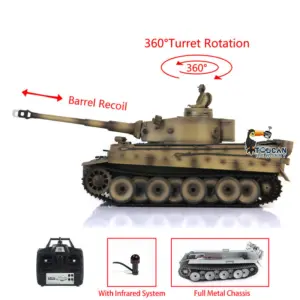 HengLong Factory 1/16 3818 German Tiger 1 Full Metal Chassis Plastic Upper Hull RTR RC Tank Speaker 360Degrees Turret Smoke Gearbox
