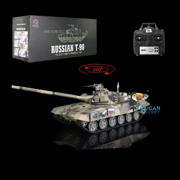 2.4Ghz Henglong 1:16 Scale 7.0 Plastic Ver Russian T90 RTR RC Tank 3938 Model 340 Turret Radio Controller Speaker