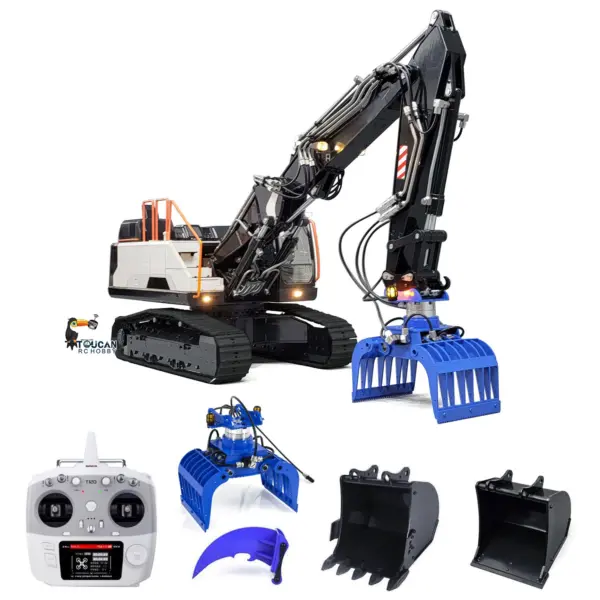 MTM 1/14 EC380 10CH Tracked RC Hydraulic Excavator 3 Arms Digger Grab T12D Remote Controller Metal Heavy Machine Model