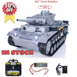 Mato 100% Metal 1/16 German Panzer III BB Shooting RTR Radio Control Tank Ready-To-Run 1223 2.4G Main Board Charger Receiver 360Degrees