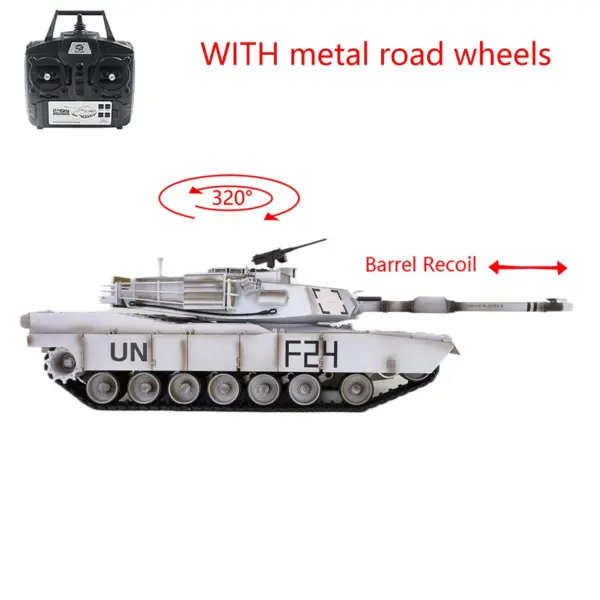Henglong 1/16 7.0 RC Tank M1A2 Abrams 3918 Barrel Recoil BB IR 320 Degrees Turret Steel Gearbox Metal Wheels Battery Smoke Radio