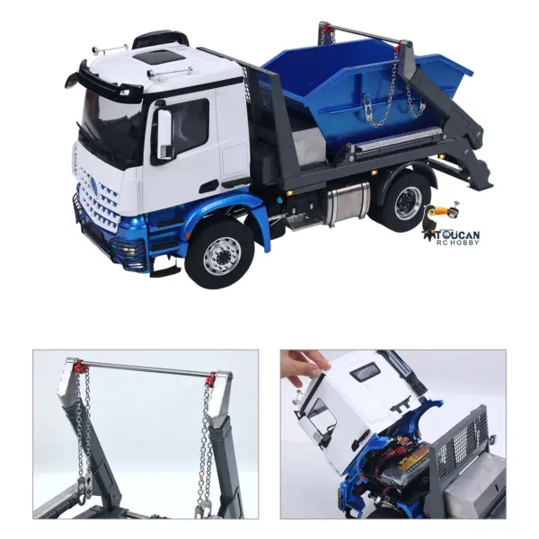 3Speed LESU Skip Loader 3363 Metal 4X4 Chassis 1/14 RC Hydraulic Swing Arm Garbage Dump Truck Light Sound Hub Reduction Axle