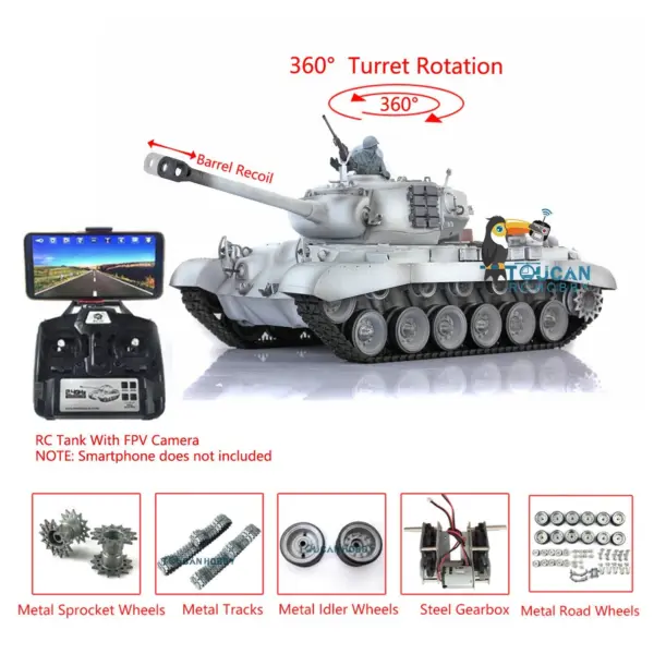 Henglong 1/16 Scale Radio Control Tank 3838 M26 Pershing w/ FPV Barrel Recoil 360Degrees Rotating Turret Barrel Recoil Metal Road Wheels