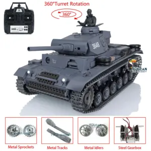 Henglong 1/16 Upgraded German Tank 3848 RC Tank Panzer III L 7.0 w/ 360Degrees Rotating Turret 2 Sounds for Radio Control Tank for