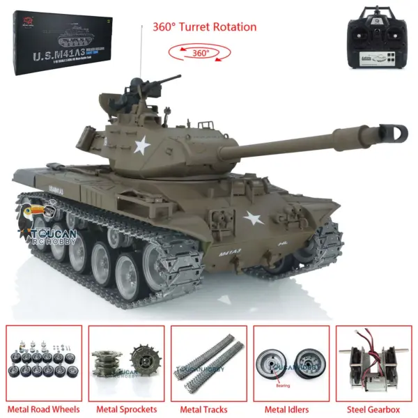 Henglong 1/16 7.0 Customized Walker Bulldog RTR RC Tank 3839 Remote Controlled Model Smoking 360 Degree Full Metal Road Wheels