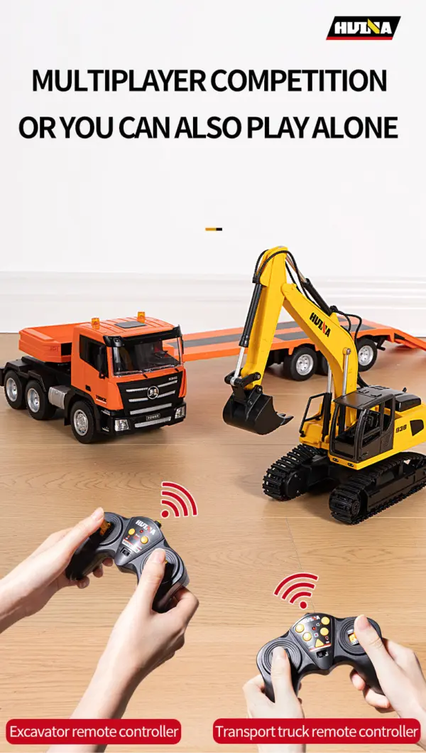1:18 Huina 2.4G 1319 RC Tractor Truck RTR Remote Controlled Excavator with Flatbed Trailer Assembled and Painted
