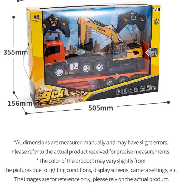 1:18 Huina 2.4G 1319 RC Tractor Truck RTR Remote Controlled Excavator with Flatbed Trailer Assembled and Painted