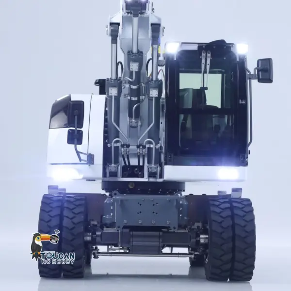 1/14 Remote Control Hydraulic Wheeled Excavator 7CH Valves 2WD/4WD Metal RC Digger RTR Axle Lock Flysky PL18EV Lite Light System