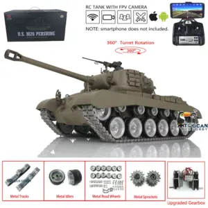 Henglong 1/16 Radio Control Tank 3838 USA M26 Pershing w/ FPV 360Degrees Rotating Turret Engine Sound Metal Road Wheels on RC Tank