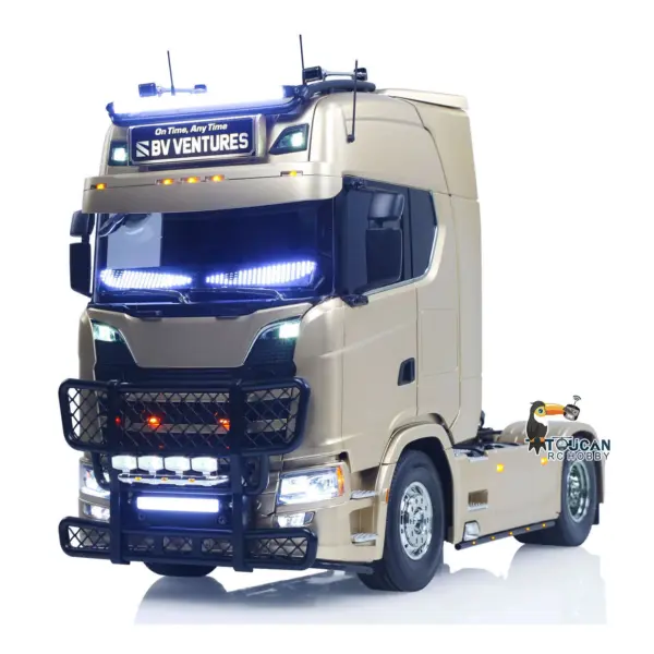 Plastic 1/14 RC Tractor Truck 56379 Remote Control Construction Vehicle Customized by Toucanhobby 4X2 Chassis 3Speed Gearbox Flowing Water Light Smoke Unit ST8 Radio RTR