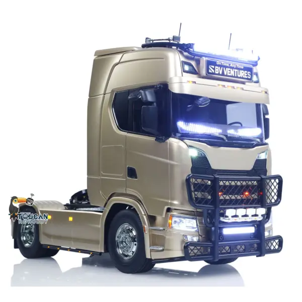 Plastic 1/14 RC Tractor Truck 56379 Remote Control Construction Vehicle Customized by Toucanhobby 4X2 Chassis 3Speed Gearbox Flowing Water Light Smoke Unit ST8 Radio RTR