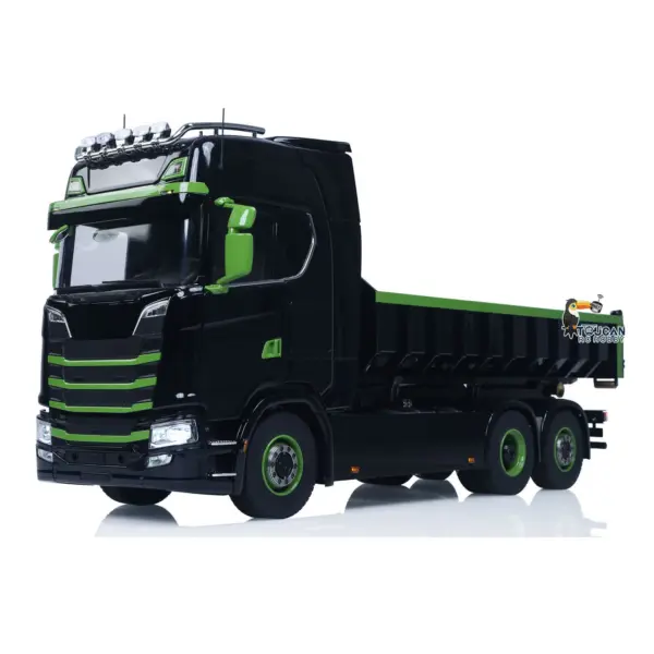 1/14 6x6 Metal Hydraulic RC Dumper Car 770S G66 Radio Control Roll Off Full Dump Truck Standard Bucket Rear Axle Lifting 3-speed Transmission Light Sound FlySky ST8