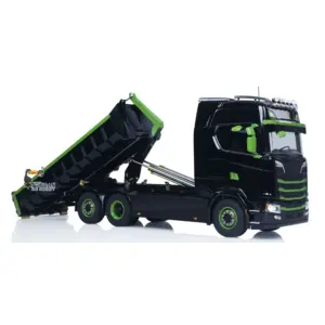 1/14 6x6 Metal Hydraulic RC Dumper Car 770S G66 Radio Control Roll Off Full Dump Truck Standard Bucket Rear Axle Lifting 3-speed Transmission Light Sound FlySky ST8