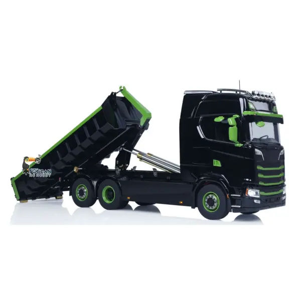 1/14 6x6 Metal Hydraulic RC Dumper Car 770S G66 Radio Control Roll Off Full Dump Truck Standard Bucket Rear Axle Lifting 3-speed Transmission Light Sound FlySky ST8