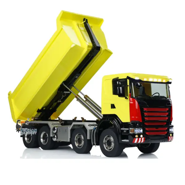Metal 1/14 8x8 Hydraulic RC Roll Off Dumper Truck Engineering Vehicle Model Differential Lock Axles 3Speed U-shaped High Bucket