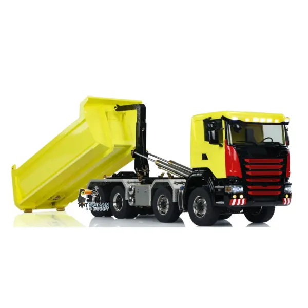 Metal 1/14 8x8 Hydraulic RC Roll Off Dumper Truck Engineering Vehicle Model Differential Lock Axles 3Speed U-shaped High Bucket