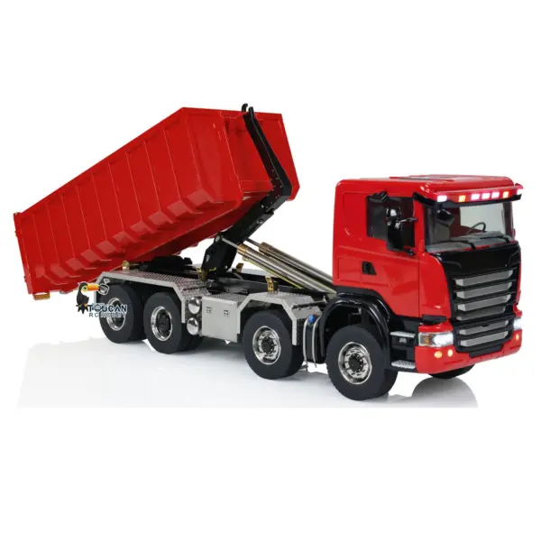 1/14 8x8 RC Hydraulic Equipment Radio Controlled Roll Off Dumper Trucks Full Dump Truck U-shaped Short High Bucket Timber Flatbed