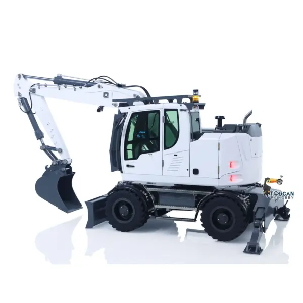 1/14 Metal RC Hydraulic Wheeled Excavator LR914 4*4 8ways Valve RTR Digger Toy Axle Lock Flysky PL18EV Lite Light Sound Mudguard Manual Quick Release Tail hook